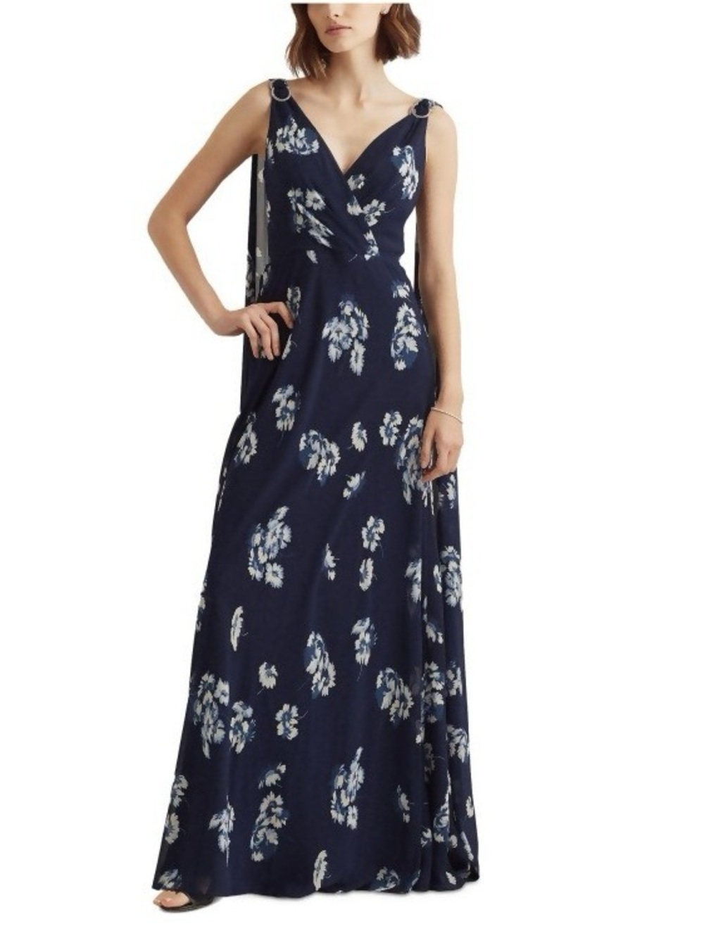 Lauren Ralph Lauren Navy Blue Floral Maxi Dress